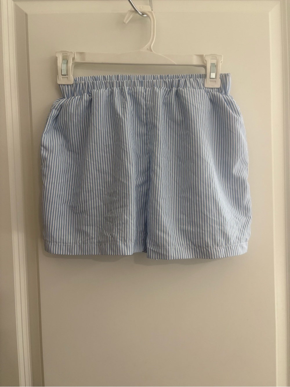 Blue Striped Women’s Elastic Waist Shorts so flattering